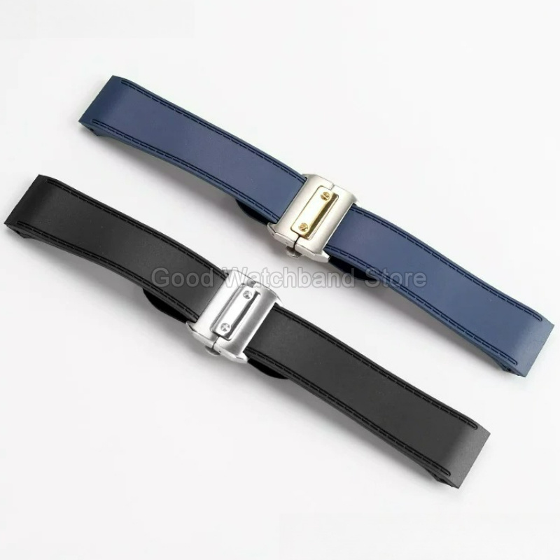 Cartier Watch Santos - Zwart Blauw Hoge Kwaliteit Rubberen Horlogeband