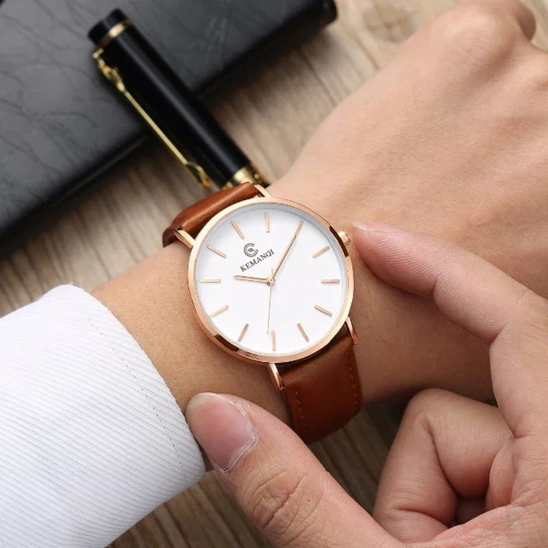 Leather Watch Band Men - Mode ultradun heren quartzhorloge minimalistische stijl