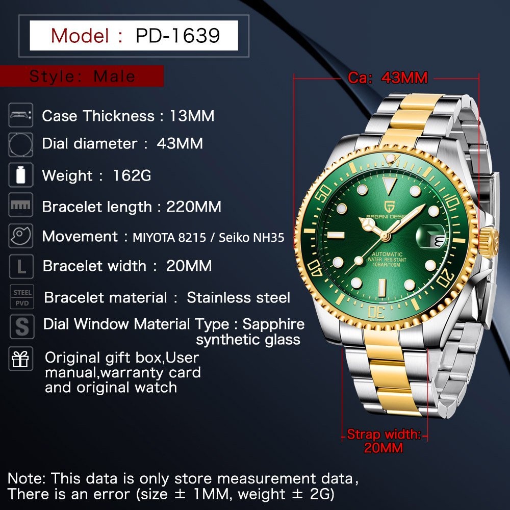 PAGANI Design PD1639 Heren aut - Rolex Watch Submariner recensie en prijs